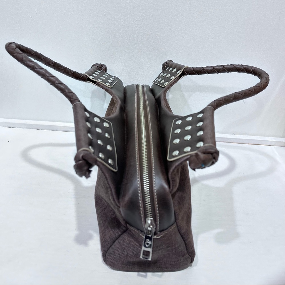 MATT & NAT Women’s Brown Canvas Brown‎ Vegan Leather Handbag, Metal Stud Detail - Picture 7 of 13